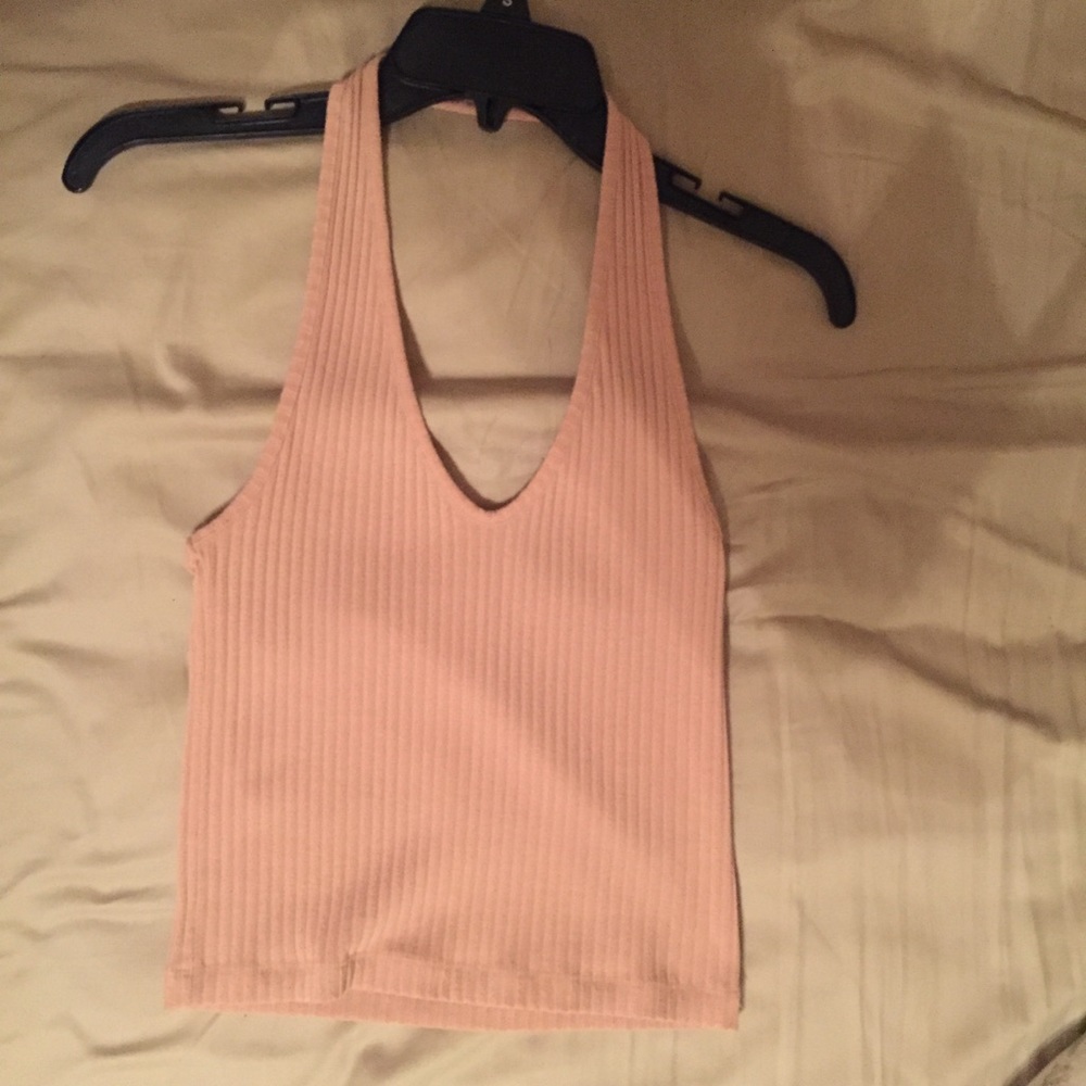 Me to We ribbed tan halter crop top
